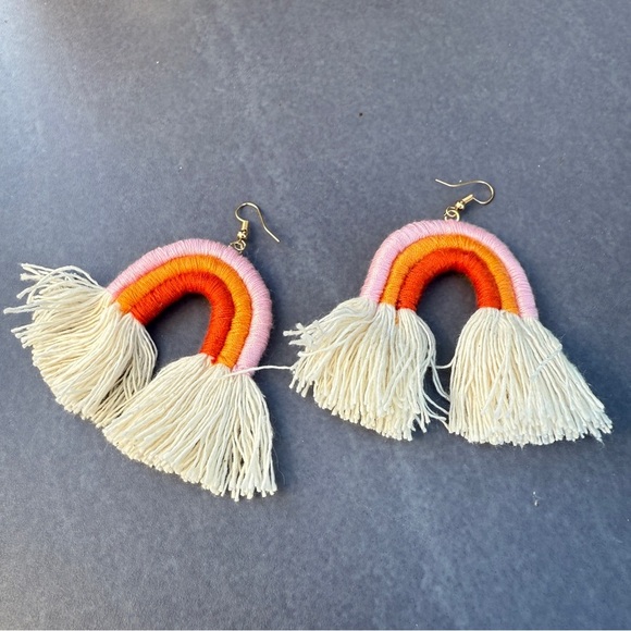 Colorful Macrame Handmade Rainbow Fringe Earrings - Picture 9 of 11